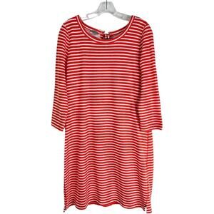 Talbots orange white striped nautical stretchy midi dress medium